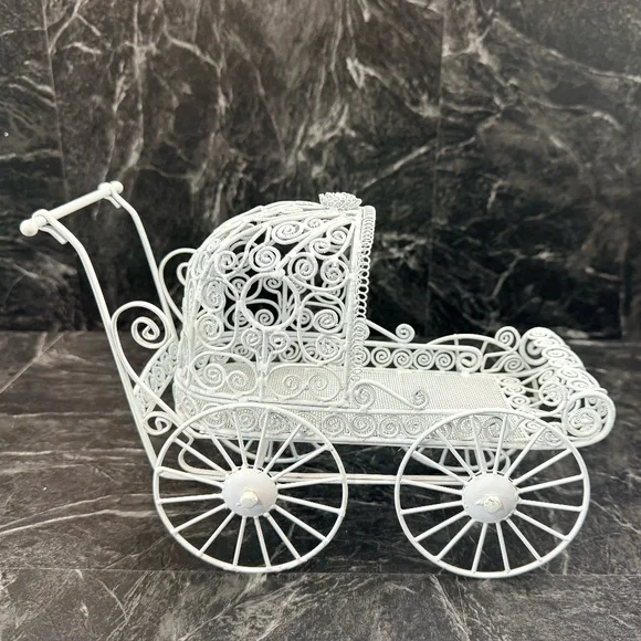 White Metal Doll Carriage with Small Baby Doll - Picture 6 of 16